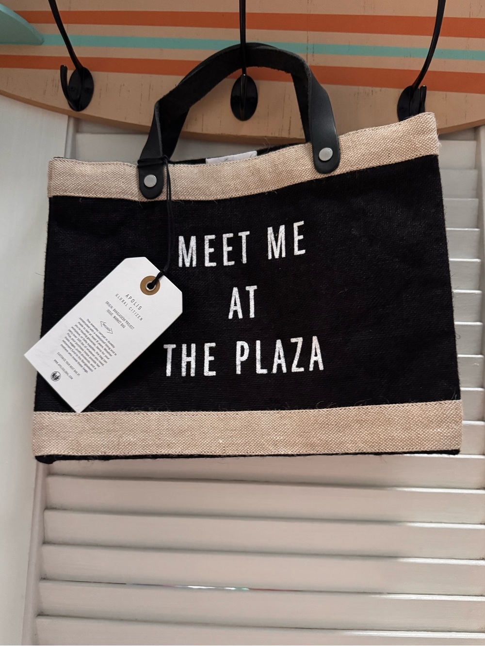 Meet Me At The Plaza Black & Natural Tote Bag NWTO - Picture 2 of 14